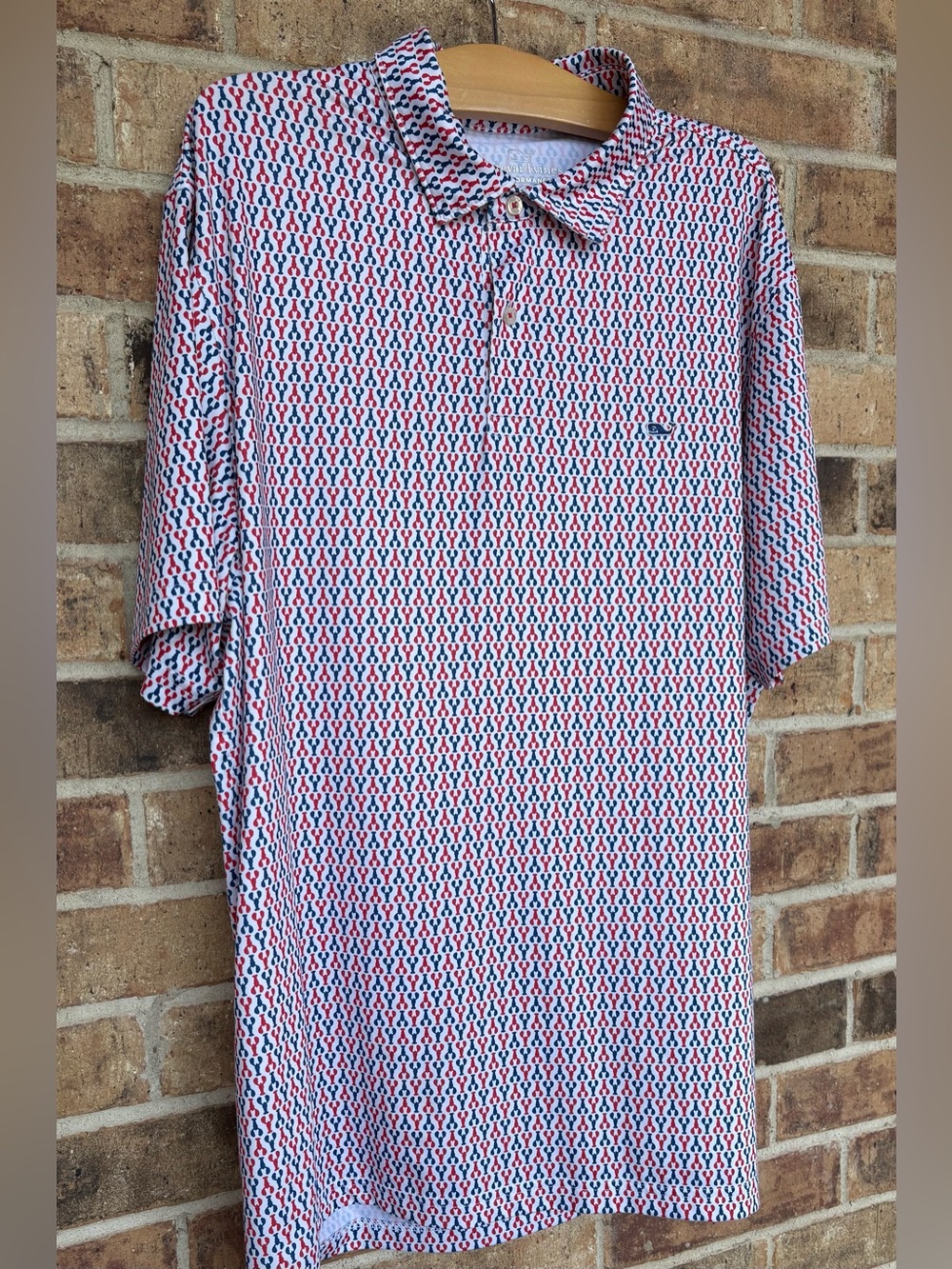 Vineyard Vines Shirt Men’s XL Polo Lobster Print Red White & Blue July 4th 🦞